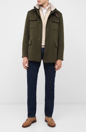 Мужская кашемировая куртка traveller LORO PIANA хаки цвета по цене 485000 руб., арт. FAF9172 | Фото 2 Мужская кашемировая куртка traveller LORO PIANA хаки цвета, арт. FAF9172 | Фото 2 (Материал внешний: Шерсть, Кашемир; Материал подклада: Синтетический материал; Мужское Кросс-КТ: Верхняя одежда, шерсть и кашемир; Рукава: Длинные; Стили: Милитари; Кросс-КТ: Куртка; Длина (верхняя одежда): До середины бедра; Региональные ограничения белый список (Axapta Mercury): RU)