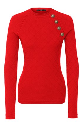Женский пуловер BALMAIN красного цвета по цене 79950 руб., арт. UF13114/K110 | Фото 1 Женский пуловер BALMAIN красного цвета, арт. UF13114/K110 | Фото 1