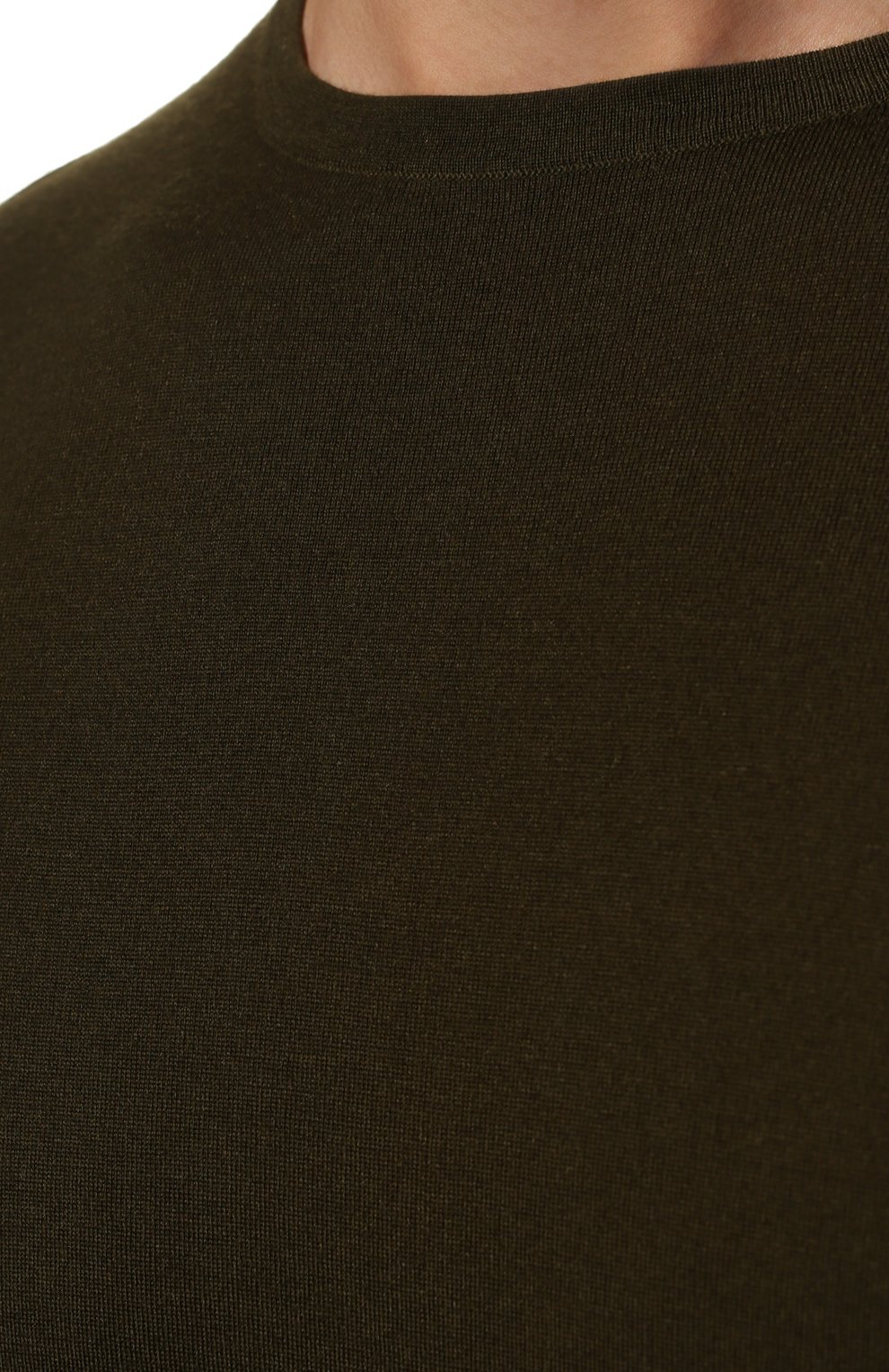 Мужской шерстяной джемпер LORO PIANA темно-зеленого цвета, арт. FAI1916 | Фото 5 (Мужское Кросс-КТ: Джемперы; Материал внешний: Шерсть; Рукава: Длинные; Принт: Без принта; Длина (для топов): Стандартные; Вырез: Круглый)