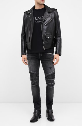 Мужская хлопковая футболка BALMAIN черного цвета по цене 24900 руб., арт. UH11601/I364 | Фото 2 Мужская хлопковая футболка BALMAIN черного цвета, арт. UH11601/I364 | Фото 2