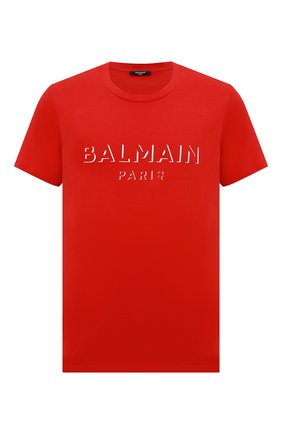 Мужская хлопковая футболка BALMAIN красного цвета, арт. UH11601/I364 | Фото 1 (Материал внешний: Хлопок; Рукава: Короткие; Мужское Кросс-КТ: Футболка-одежда; Длина (для топов): Стандартные; Стили: Кэжуэл; Принт: С принтом)