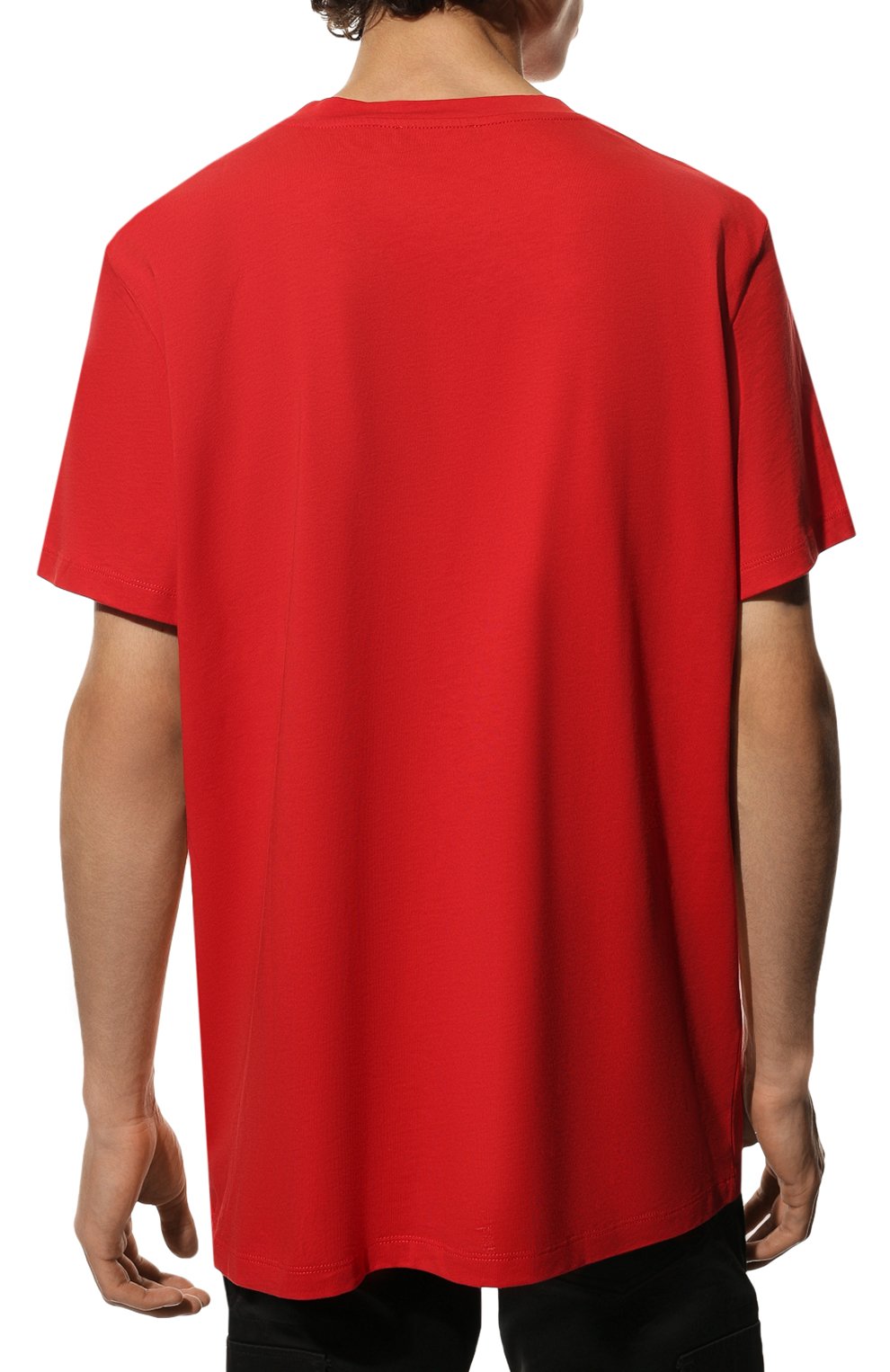 Мужская хлопковая футболка BALMAIN красного цвета, арт. UH11601/I364 | Фото 4 (Рукава: Короткие; Длина (для топов): Стандартные; Принт: С принтом; Мужское Кросс-КТ: Футболка-одежда; Материал внешний: Хлопок; Стили: Кэжуэл)