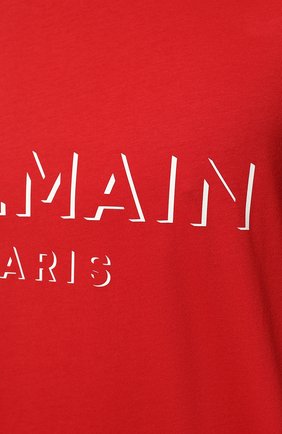 Мужская хлопковая футболка BALMAIN красного цвета, арт. UH11601/I364 | Фото 5 (Рукава: Короткие; Длина (для топов): Стандартные; Принт: С принтом; Мужское Кросс-КТ: Футболка-одежда; Материал внешний: Хлопок; Стили: Кэжуэл)