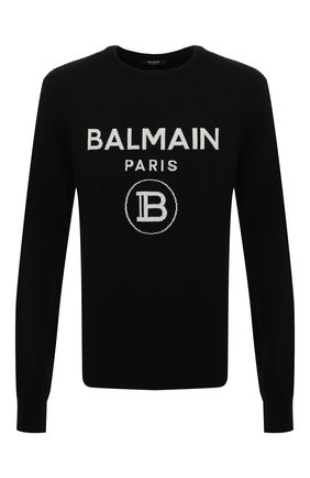 Мужской шерстяной свитер BALMAIN черно-белого цвета по цене 68800 руб., арт. UH13405/K005 | Фото 1 Мужской шерстяной свитер BALMAIN черно-белого цвета, арт. UH13405/K005 | Фото 1