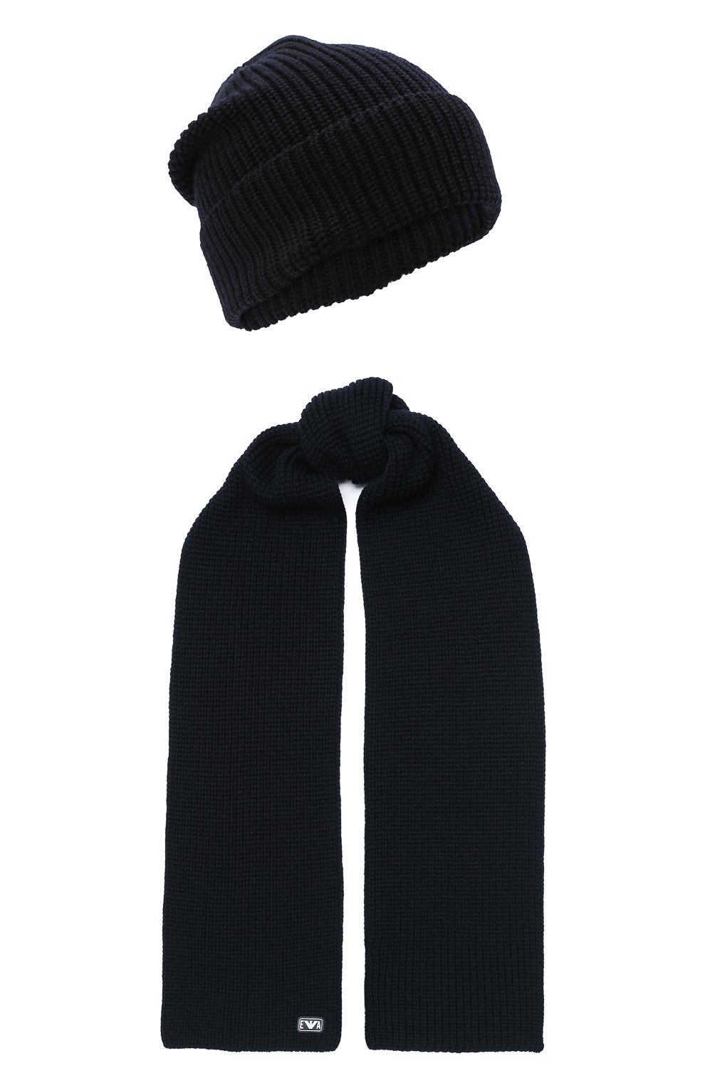 Детский комплект из шапки и шарфа EMPORIO ARMANI темно-синего цвета, арт. 407511/0A759 | Фото 1