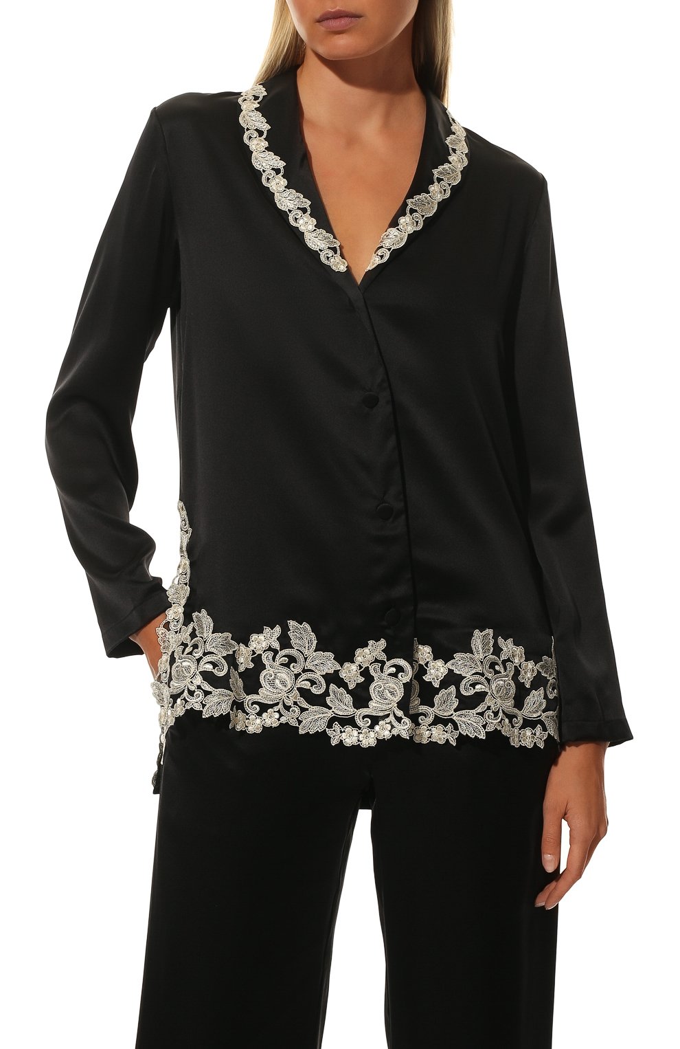 Женская шелковая пижама LA PERLA черно-белого цвета, арт. 0051240 | Фото 3 (Материал внешний: Шелк)