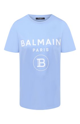 Женская хлопковая футболка BALMAIN голубого цвета по цене 24550 руб., арт. UF11350/I551 | Фото 1 Женская хлопковая футболка BALMAIN голубого цвета, арт. UF11350/I551 | Фото 1