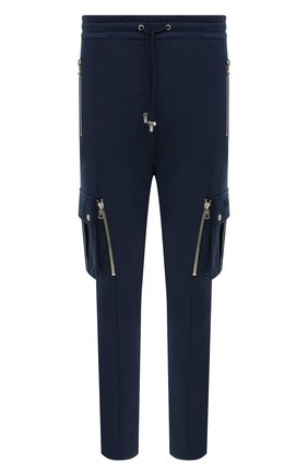 Мужские хлопковые брюки-карго BALMAIN темно-синего цвета, арт. UH15761/I368 | Фото 1 (Материал внешний: Хлопок; Силуэт М (брюки): Карго; Случай: Повседневный; Длина (брюки, джинсы): Стандартные)