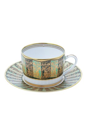 Чайная чашка с блюдцем eventail vert  BERNARDAUD зеленого цвета, арт. 1848/91 | Фото 1 (Интерьер_коллекция: Eventail Vert; Ограничения доставки: fragile-2)