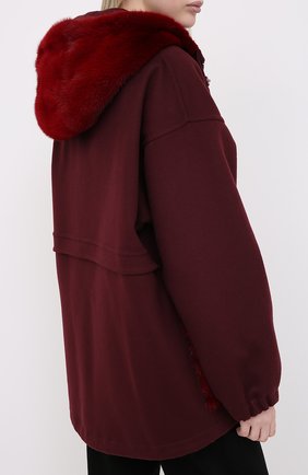 Женское пальто с отделкой мехом норки VALENTINO бордового цвета, арт. UF3FBC90DMF | Фото 4 (Материал внешний: Шерсть; Рукава: Длинные; Длина (верхняя одежда): До середины бедра; 1-2-бортные: Однобортные)