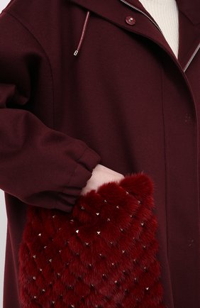 Женское пальто с отделкой мехом норки VALENTINO бордового цвета, арт. UF3FBC90DMF | Фото 5 (Материал внешний: Шерсть; Рукава: Длинные; Длина (верхняя одежда): До середины бедра; 1-2-бортные: Однобортные)