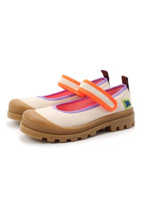 Детские туфли с застежкой велькро MAISON MANGOSTAN бежевого цвета, арт. 9546-001/35-39 | Фото 1 (Материал внешний: Текстиль; Материал внутренний: Текстиль)