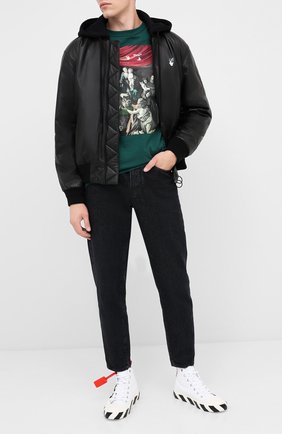 Мужской кожаный бомбер OFF-WHITE черного цвета по цене 173500 руб., арт. 0MJA034E20LEA0011001 | Фото 2 Мужской кожаный бомбер OFF-WHITE черного цвета, арт. 0MJA034E20LEA0011001 | Фото 2
