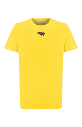 Мужская хлопковая футболка OFF-WHITE желтого цвета по цене 27200 руб., арт. 0MAA027E20JER0121810 | Фото 1 Мужская хлопковая футболка OFF-WHITE желтого цвета, арт. 0MAA027E20JER0121810 | Фото 1 (Материал внешний: Хлопок; Длина (для топов): Стандартные; Рукава: Короткие; Мужское Кросс-КТ: Футболка-одежда; Принт: С принтом; Стили: Гранж)