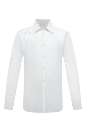 Мужская хлопковая рубашка ALEXANDER MCQUEEN белого цвета, арт. 624753/QPN44 | Фото 1 (Рукава: Длинные; Длина (для топов): Стандартные; Материал внешний: Хлопок; Воротник: Кент; Случай: Повседневный; Принт: Однотонные; Манжеты: На пуговицах; Мужское Кросс-КТ: Рубашка-одежда)