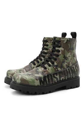Детские кожаные ботинки MOSCHINO хаки цвета по цене 21950 руб., арт. 65756/KIPS/36-41 | Фото 1 Детские кожаные ботинки MOSCHINO хаки цвета, арт. 65756/KIPS/36-41 | Фото 1