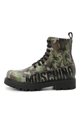 Детские кожаные ботинки MOSCHINO хаки цвета по цене 21950 руб., арт. 65756/KIPS/36-41 | Фото 2 Детские кожаные ботинки MOSCHINO хаки цвета, арт. 65756/KIPS/36-41 | Фото 2