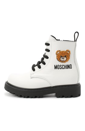 Детские кожаные ботинки MOSCHINO белого цвета по цене 21950 руб., арт. 65759/KIPS/28-35 | Фото 2 Детские кожаные ботинки MOSCHINO белого цвета, арт. 65759/KIPS/28-35 | Фото 2