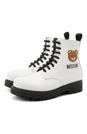 Детские кожаные ботинки MOSCHINO белого цвета по цене 24150 руб., арт. 65759/KIPS/36-41 | Фото 1 Детские кожаные ботинки MOSCHINO белого цвета, арт. 65759/KIPS/36-41 | Фото 1