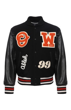 Мужской комбинированный бомбер OFF-WHITE черного цвета по цене 159500 руб., арт. 0MJA041E20LEA0011020 | Фото 1 Мужской комбинированный бомбер OFF-WHITE черного цвета, арт. 0MJA041E20LEA0011020 | Фото 1