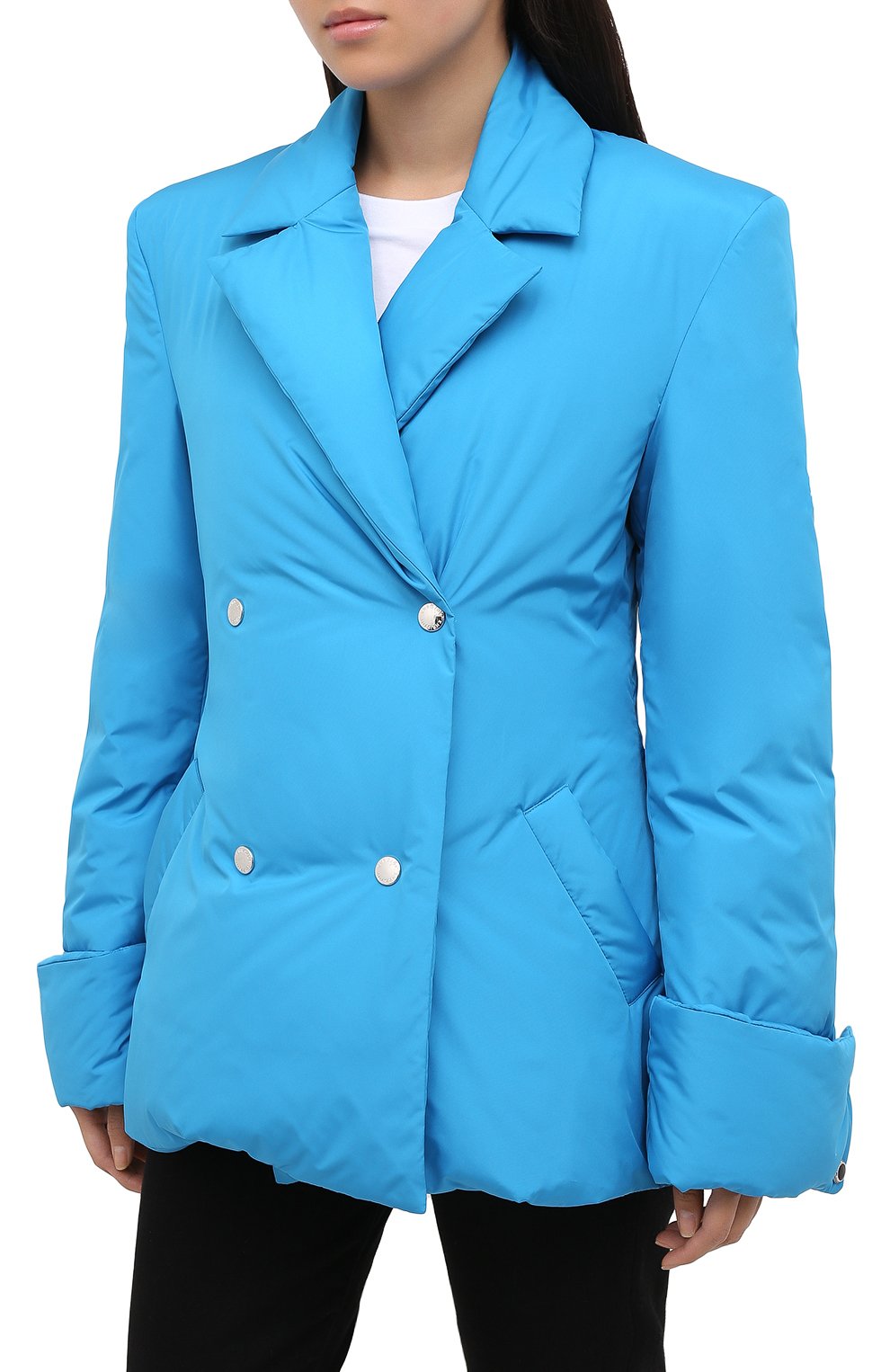 Женская пуховая куртка KHRISJOY бирюзового цвета, арт. BFPW026/NY | Фото 4 (Кросс-КТ: Куртка, Пуховик; Рукава: Длинные; Женское Кросс-КТ: Пуховик-куртка; Материал внешний: Синтетический материал; Материал подклада: Синтетический материал; Длина (верхняя одежда): Короткие; Материал утеплителя: Пух и перо)