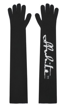 Женские шерстяные перчатки OFF-WHITE черного цвета по цене 25250 руб., арт. 0WNE018E20KNI0011001 | Фото 2 Женские шерстяные перчатки OFF-WHITE черного цвета, арт. 0WNE018E20KNI0011001 | Фото 2