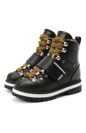 Детские кожаные ботинки DSQUARED2 черного цвета по цене 23750 руб., арт. 65200/RUNNER/18-27 | Фото 1 Детские кожаные ботинки DSQUARED2 черного цвета, арт. 65200/RUNNER/18-27 | Фото 1