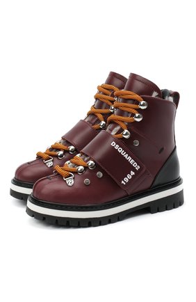 Детские кожаные ботинки DSQUARED2 бордового цвета по цене 39950 руб., арт. 65200/RUNNER/28-35 | Фото 1 Детские кожаные ботинки DSQUARED2 бордового цвета, арт. 65200/RUNNER/28-35 | Фото 1 (Материал утеплителя: Натуральный мех; Материал внешний: Кожа; Региональные ограничения белый список (Axapta Mercury): RU; Длина стельки: 22, 23,6, 20,5, 20, 19,3, 22,8, 21,4; ширина носка стельки: 6,7, 7, 7,5; высота каблука: 3,3; толщина подошвы: 2,5)