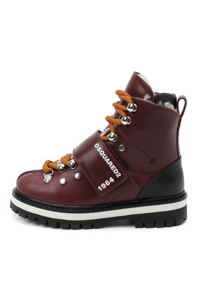 Детские кожаные ботинки DSQUARED2 бордового цвета по цене 39950 руб., арт. 65200/RUNNER/28-35 | Фото 2 Детские кожаные ботинки DSQUARED2 бордового цвета, арт. 65200/RUNNER/28-35 | Фото 2 (Материал утеплителя: Натуральный мех; Материал внешний: Кожа; Региональные ограничения белый список (Axapta Mercury): RU; Длина стельки: 22, 23,6, 20,5, 20, 19,3, 22,8, 21,4; ширина носка стельки: 6,7, 7, 7,5; высота каблука: 3,3; толщина подошвы: 2,5)