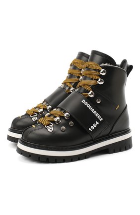 Детские кожаные ботинки DSQUARED2 черного цвета по цене 26450 руб., арт. 65200/RUNNER/28-35 | Фото 1 Детские кожаные ботинки DSQUARED2 черного цвета, арт. 65200/RUNNER/28-35 | Фото 1