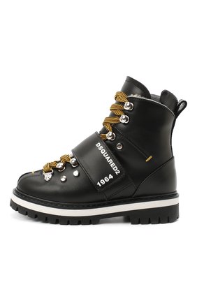Детские кожаные ботинки DSQUARED2 черного цвета, арт. 65200/RUNNER/28-35 | Фото 2 (Материал утеплителя: Натуральный мех; Материал внешний: Кожа; Региональные ограничения белый список (Axapta Mercury): RU)