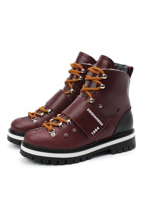 Детские кожаные ботинки DSQUARED2 бордового цвета по цене 44300 руб., арт. 65200/RUNNER/36-41 | Фото 1 Детские кожаные ботинки DSQUARED2 бордового цвета, арт. 65200/RUNNER/36-41 | Фото 1 (Материал утеплителя: Натуральный мех; Материал внешний: Кожа; Региональные ограничения белый список (Axapta Mercury): RU; Длина стельки: 25, 26, 24, 24,9; высота каблука: 3,7, 3,5; ширина носка стельки: 7,8, 8; толщина подошвы: 2,5)