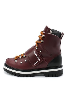 Детские кожаные ботинки DSQUARED2 бордового цвета по цене 44300 руб., арт. 65200/RUNNER/36-41 | Фото 2 Детские кожаные ботинки DSQUARED2 бордового цвета, арт. 65200/RUNNER/36-41 | Фото 2 (Материал утеплителя: Натуральный мех; Материал внешний: Кожа; Региональные ограничения белый список (Axapta Mercury): RU; Длина стельки: 25, 26, 24, 24,9; высота каблука: 3,7, 3,5; ширина носка стельки: 7,8, 8; толщина подошвы: 2,5)