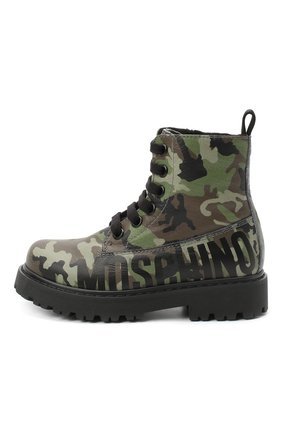 Детские ботинки MOSCHINO хаки цвета по цене 19750 руб., арт. 65756/KIPS/18-27 | Фото 2 Детские ботинки MOSCHINO хаки цвета, арт. 65756/KIPS/18-27 | Фото 2
