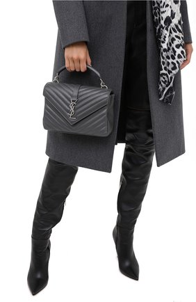 Женская кожаная сумка college medium SAINT LAURENT темно-серого цвета по цене 163000 руб., арт. 600279/1UQ06 | Фото 2 Женская кожаная сумка college medium SAINT LAURENT темно-серого цвета, арт. 600279/1UQ06 | Фото 2