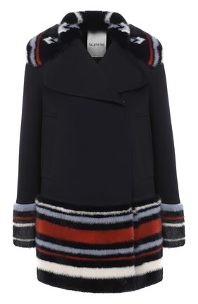 Женское пальто с меховой отделкой VALENTINO синего цвета по цене 1295000 руб., арт. UF3FAB80DCF | Фото 1 Женское пальто с меховой отделкой VALENTINO синего цвета, арт. UF3FAB80DCF | Фото 1
