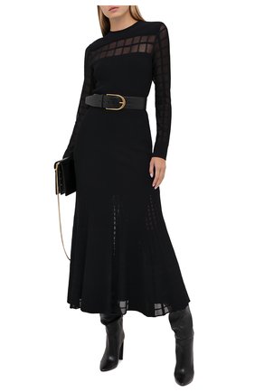 Женское платье из вискозы ALEXANDER MCQUEEN черного цвета по цене 209000 руб., арт. 633705/Q1AQQ | Фото 2 Женское платье из вискозы ALEXANDER MCQUEEN черного цвета, арт. 633705/Q1AQQ | Фото 2 (Рукава: Длинные; Материал подклада: Шелк; Женское Кросс-КТ: Платье-одежда; Случай: Повседневный; Длина Ж (юбки, платья, шорты): Миди; Материал внешний: Вискоза)