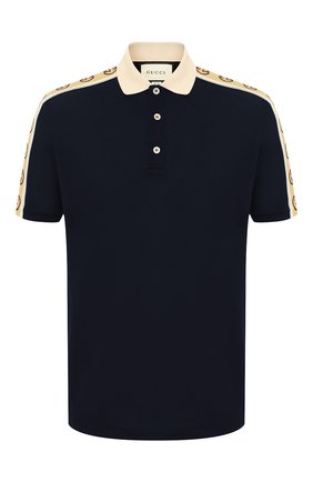 Мужское хлопковое поло GUCCI темно-синего цвета по цене 48000 руб., арт. 598949/XJB0Q | Фото 1 Мужское хлопковое поло GUCCI темно-синего цвета, арт. 598949/XJB0Q | Фото 1