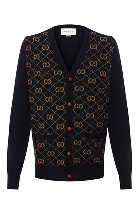Мужская шерстяной кардиган GUCCI темно-синего цвета по цене 70000 руб., арт. 630396/XKBFB | Фото 1 Мужская шерстяной кардиган GUCCI темно-синего цвета, арт. 630396/XKBFB | Фото 1