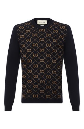 Мужской шерстяной джемпер GUCCI темно-синего цвета по цене 55450 руб., арт. 626288/XKBFB | Фото 1 Мужской шерстяной джемпер GUCCI темно-синего цвета, арт. 626288/XKBFB | Фото 1