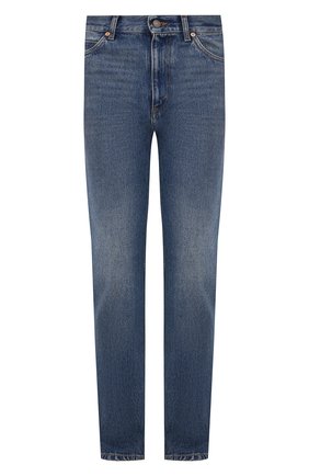 Мужские джинсы GUCCI синего цвета, арт. 623953/XDBBQ | Фото 1 (Силуэт М (брюки): Прямые; Кросс-КТ: Деним; Длина (брюки, джинсы): Стандартные; Материал внешний: Хлопок, Деним; Детали: Потертости)
