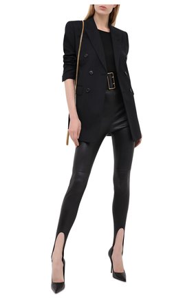 Женские кожаные леггинсы SAINT LAURENT черного цвета, арт. 626550/Y5RH2 | Фото 2 (Длина (брюки, джинсы): Удлиненные; Материал подклада: Хлопок; Женское Кросс-КТ: Леггинсы-одежда; Материал внешний: Натуральная кожа)