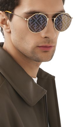 Женские солнцезащитные очки FENDI желтого цвета по цене 26650 руб., арт. M0021 DYG | Фото 3 Женские солнцезащитные очки FENDI желтого цвета, арт. M0021 DYG | Фото 3 (Тип очков: С/з; Очки форма: Круглые)