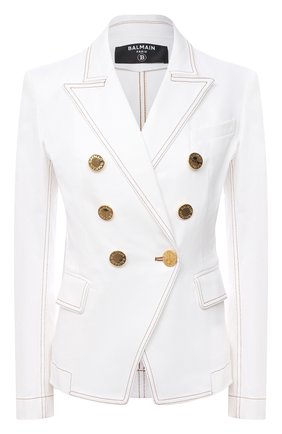 Женский двубортный жакет BALMAIN белого цвета по цене 155500 руб., арт. UF17112/D022 | Фото 1 Женский двубортный жакет BALMAIN белого цвета, арт. UF17112/D022 | Фото 1