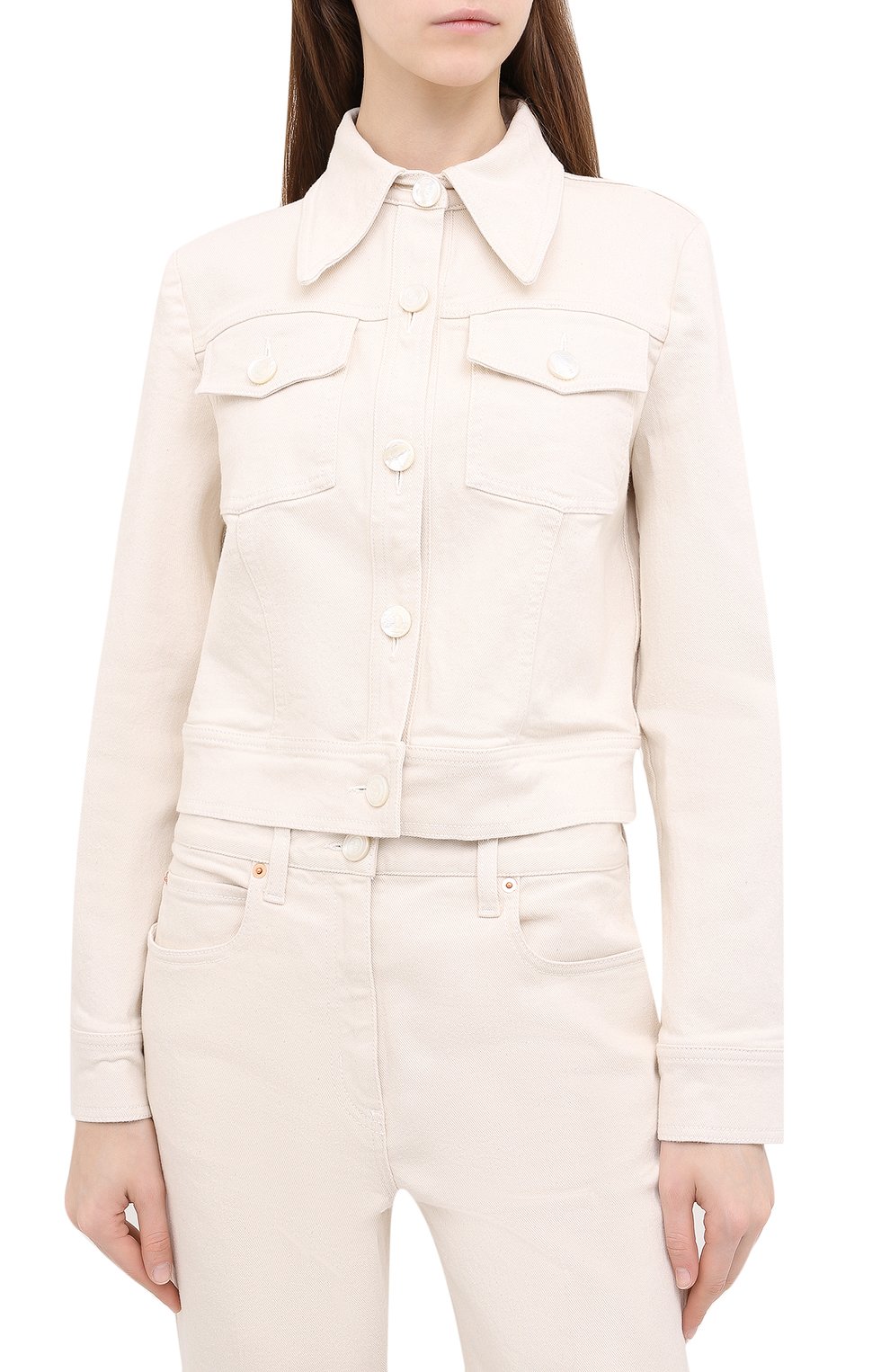 Женская джинсовая куртка GUCCI белого цвета, арт. 625043/XDA9V | Фото 3 (Кросс-КТ: Куртка, Деним; Рукава: Длинные; Региональные ограничения белый список (Axapta Mercury): RU; Материал внешний: Хлопок, Деним; Длина (верхняя одежда): Короткие)