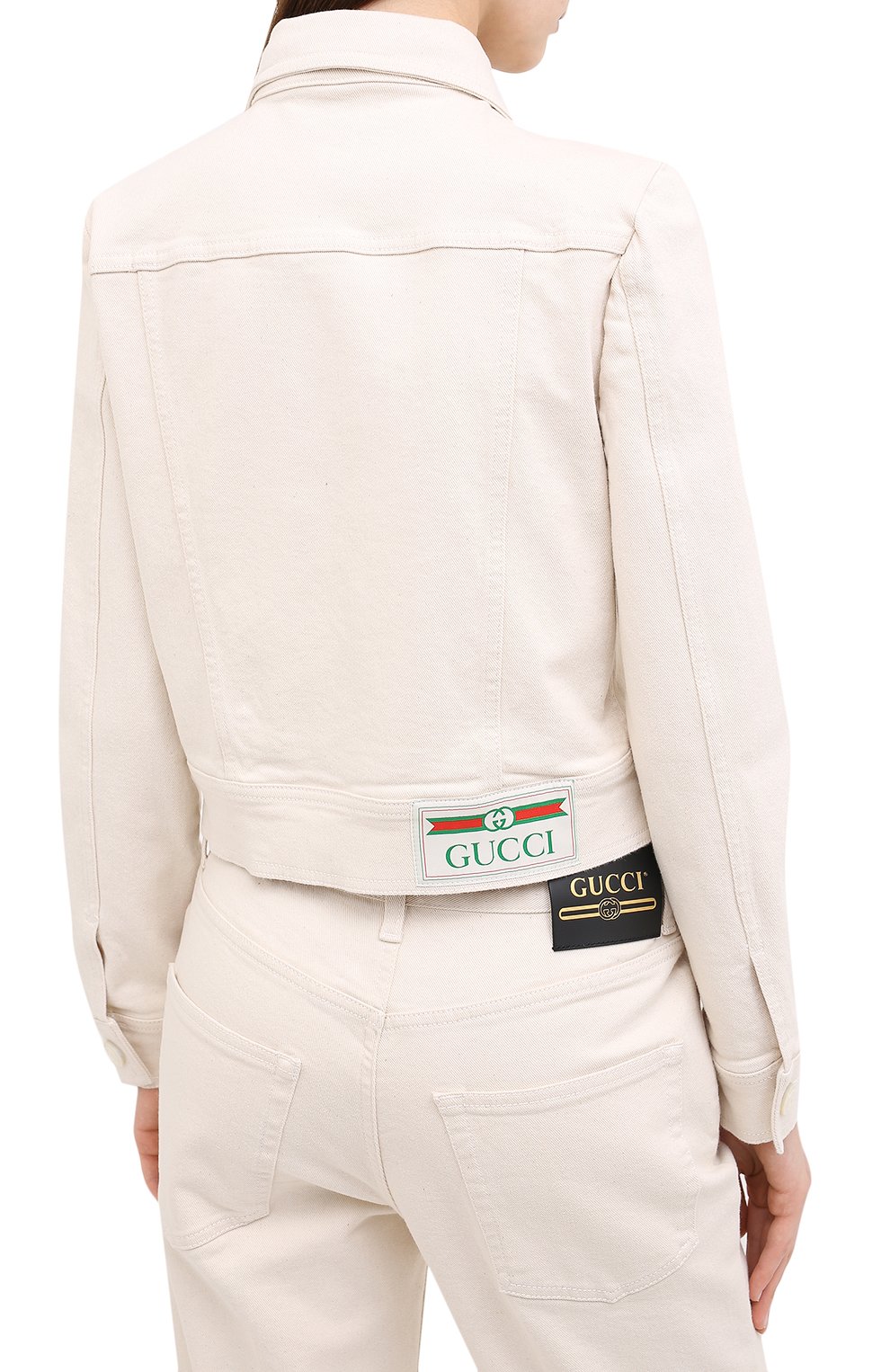 Женская джинсовая куртка GUCCI белого цвета, арт. 625043/XDA9V | Фото 4 (Кросс-КТ: Куртка, Деним; Рукава: Длинные; Региональные ограничения белый список (Axapta Mercury): RU; Материал внешний: Хлопок, Деним; Длина (верхняя одежда): Короткие)