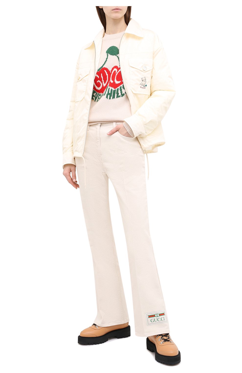 Женская куртка GUCCI белого цвета, арт. 619422/ZAE8W | Фото 2 (Кросс-КТ: Куртка, Ветровка; Рукава: Длинные; Материал внешний: Синтетический материал; Региональные ограничения белый список (Axapta Mercury): RU; Длина (верхняя одежда): Короткие; Материал подклада: Вискоза)
