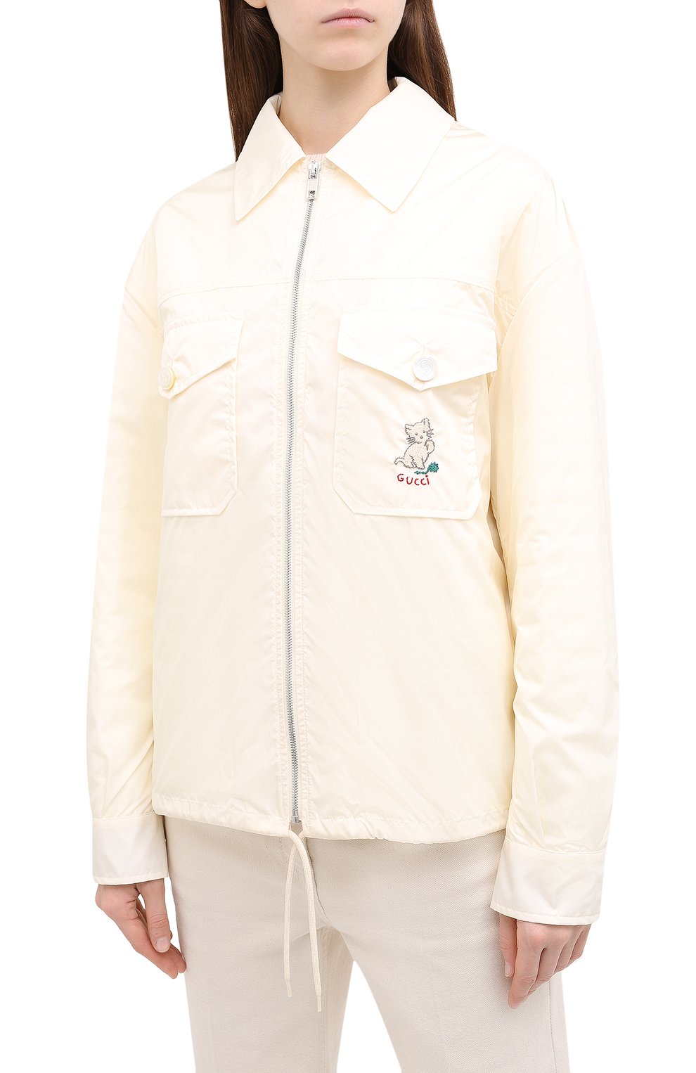 Женская куртка GUCCI белого цвета, арт. 619422/ZAE8W | Фото 3 (Кросс-КТ: Куртка, Ветровка; Рукава: Длинные; Материал внешний: Синтетический материал; Региональные ограничения белый список (Axapta Mercury): RU; Длина (верхняя одежда): Короткие; Материал подклада: Вискоза)