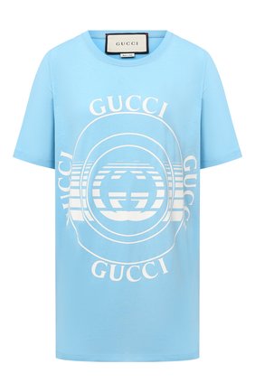 Женская хлопковая футболка GUCCI голубого цвета по цене 29300 руб., арт. 615044/XJCQ8 | Фото 1 Женская хлопковая футболка GUCCI голубого цвета, арт. 615044/XJCQ8 | Фото 1