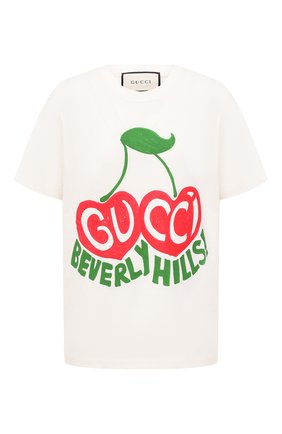 Женская хлопковая футболка GUCCI белого цвета по цене 29300 руб., арт. 580762/XJCRJ | Фото 1 Женская хлопковая футболка GUCCI белого цвета, арт. 580762/XJCRJ | Фото 1